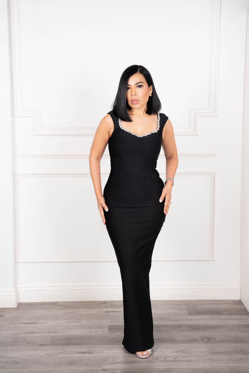 Jenna Pearl Embellished Maxi Gown (Black)