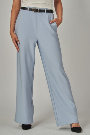 Zia-Blue High-Waited Wide Leg Scuba Knit Belted Pants Trous Zia-Blue High-Waited Wide Leg Scuba Knit Belted Pants Trous