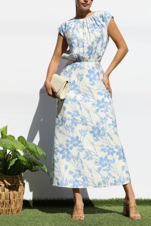 Demi -Blue Printed Loose Fit Midi Dress – PaulinasFashion