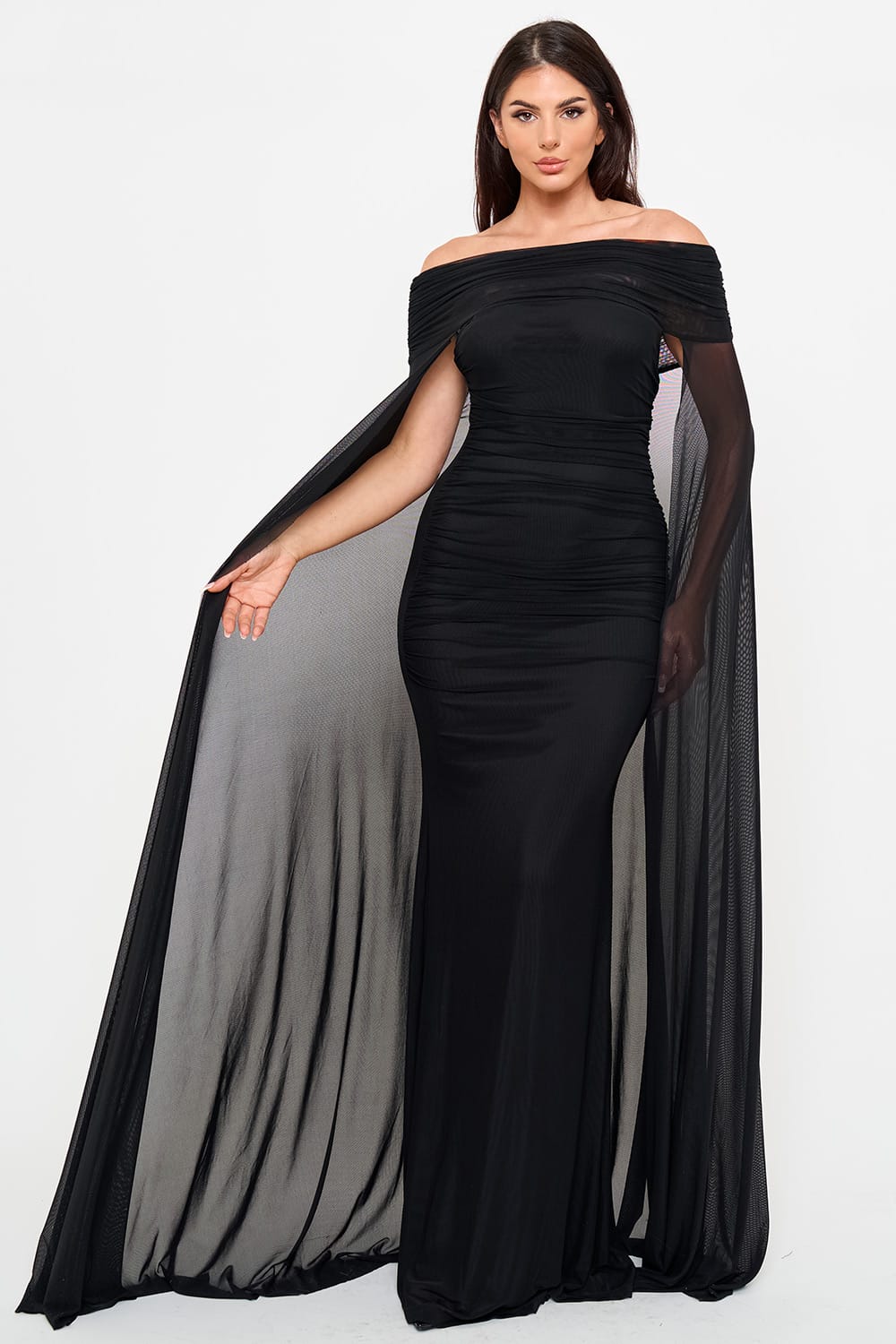 Kya-Black Off Shoulder Cape Maxi Dress PaulinasFashion Kya-Black Off Shoulder Cape Maxi Dress PaulinasFashion