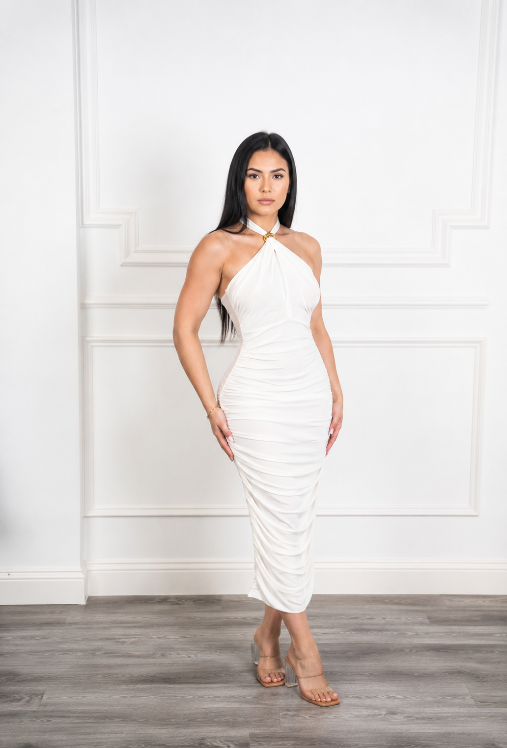Nata-Yvory Halter Neck Midi Dress