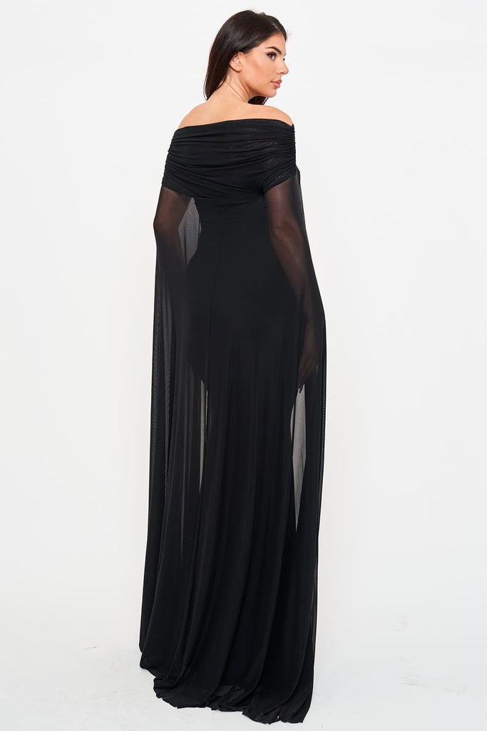 kyan black off the shoulder dress Kya-Black Off Shoulder Cape Maxi Dress – PaulinasFashion