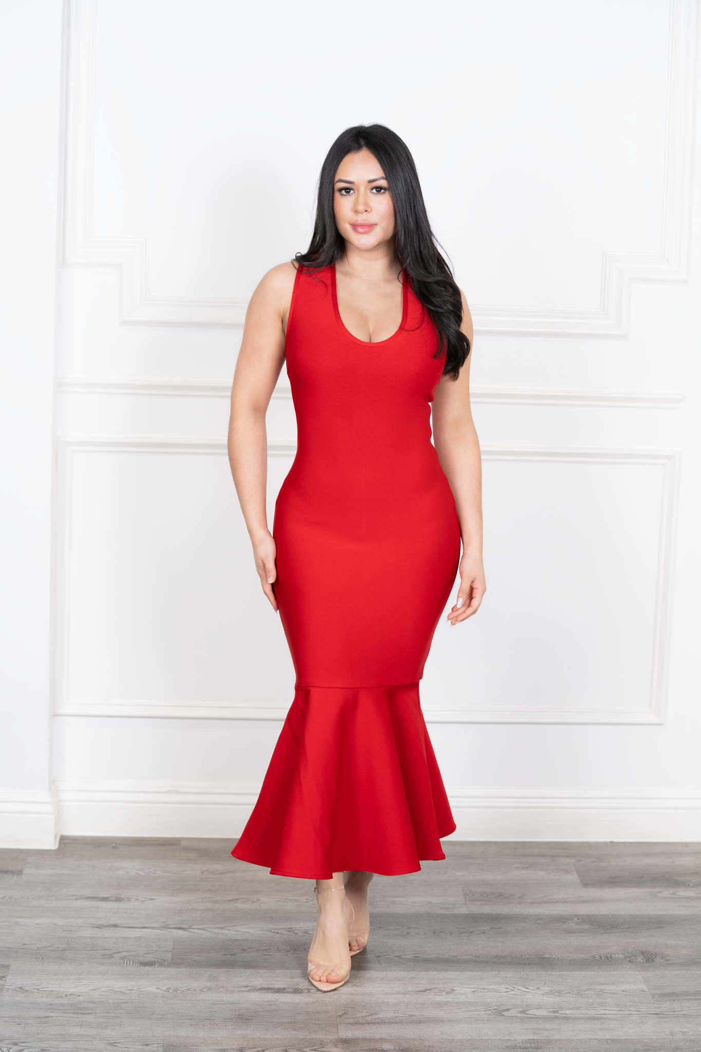 red mermaid dress plus size Mia-Red Mermaid Bandage Dress