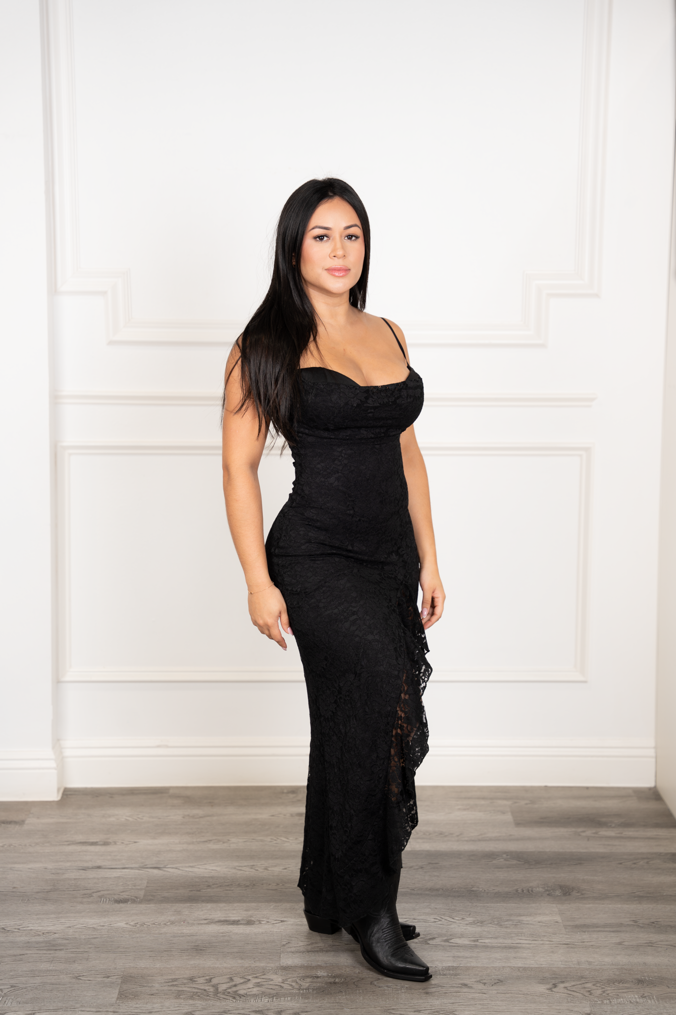 Priscila - Black Lace Draped Maxi Dress Priscila - Black Lace Draped Maxi Dress