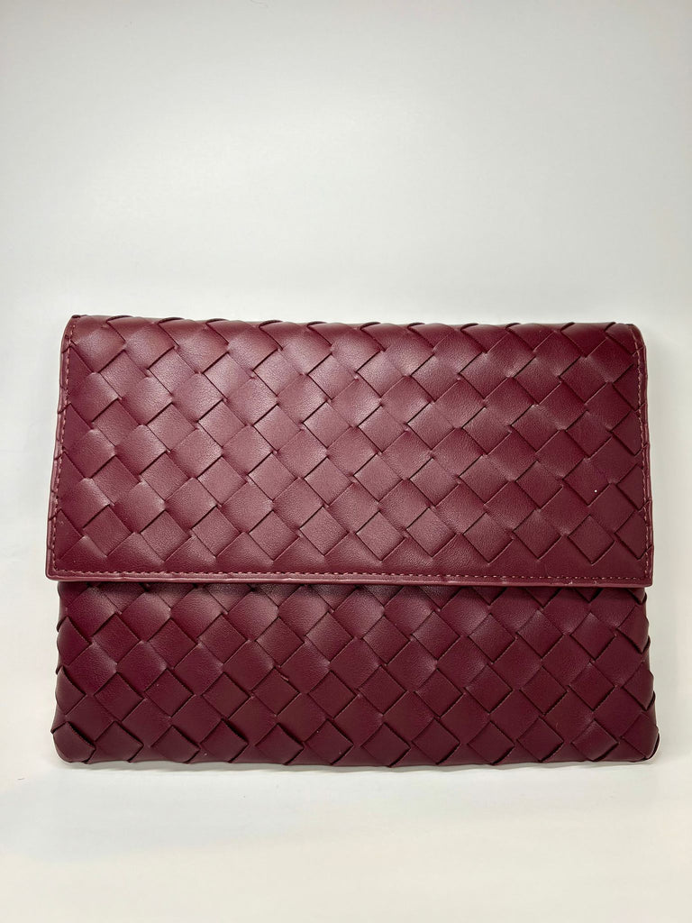 Marie - Burgundy Woven Leather Clutch